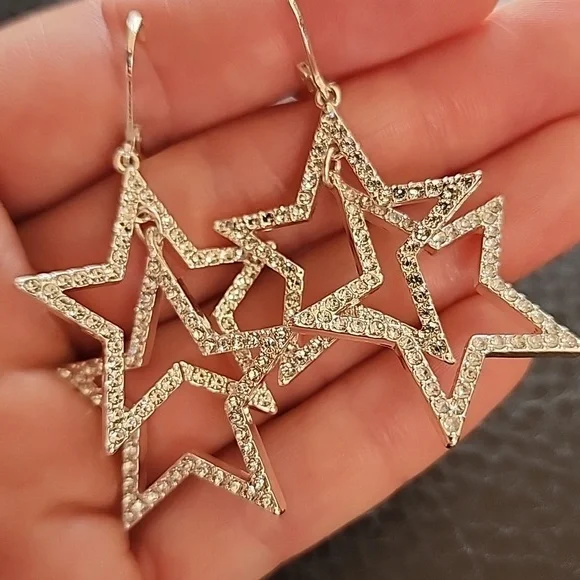 Silver Star Dangle Earrings - Picture 3 of 8